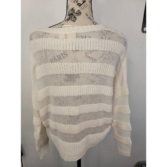 Roxy Boxy Open Knit Sweatshirt Top Sz Small Ivory Sheer Striped Beachy Boho - Picture 7 of 11